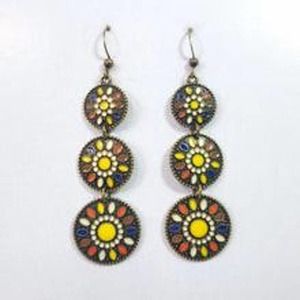 Retro Bohemian Multi Color Flower Petal Drop Dangle Earrings